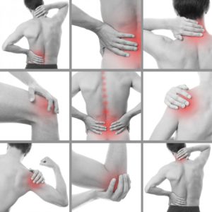 Images of back with red highlighting pain conditions